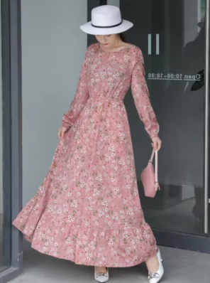 Casual Boho Maxi Dress with Sleeves