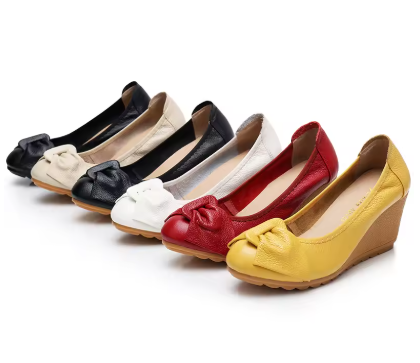 Women's Genuine Leather Wedge Shoes with Bow