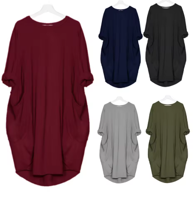 Women's Loose Long Sleeved Summer Plus Size Dress