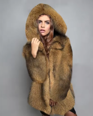 Luxury Fur Coat Women Clothing Trend Fluffy Hooded Faux Fur Jacket