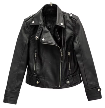 Biker Jacket - Classic Moto Style with Zipper & Turn-Down Collar