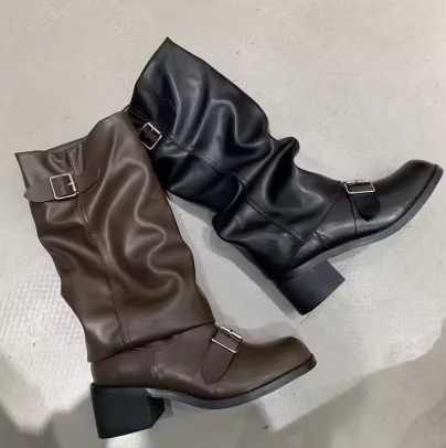 Women's Knee-High Platform Boots with Chunky Heels