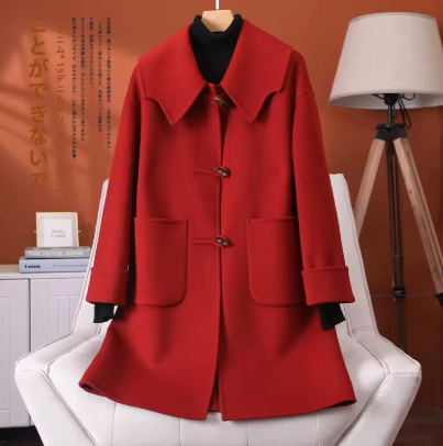 Womens Wool Coat Large Lapel Horn Button