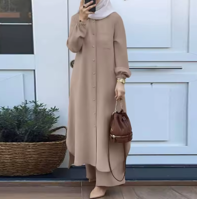 Elegant Solid Color Muslim Abaya