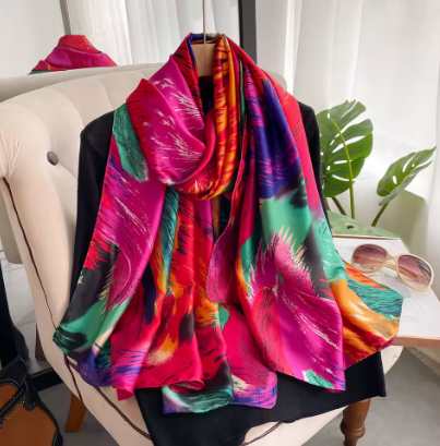 Spring Scarf Women's Luxury Design Silk Smooth Scarf - Vibrant Multicolor