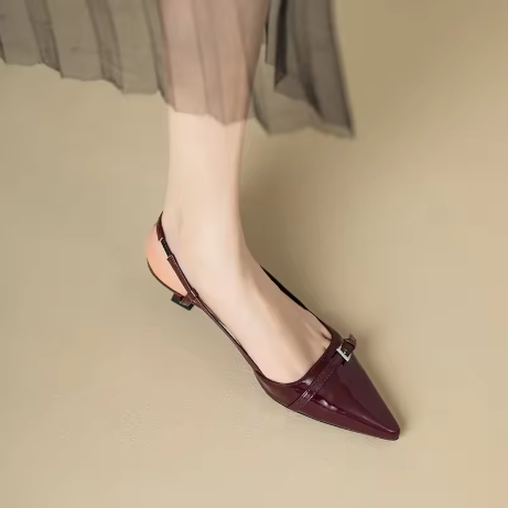 Women's Pointed-Toe Patent Leather Slingback Heels