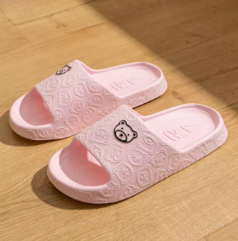 Women's Soft Cartoon Bear Print Slides